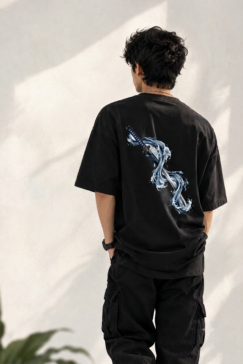 Blue Dragon Print Oversized Tee